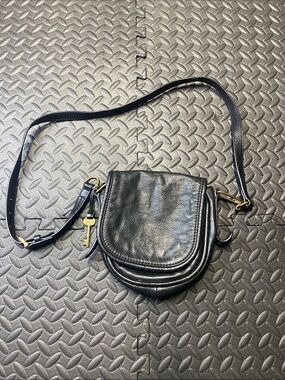 Black Fossil Cow Hide Leather Crossbody Bag